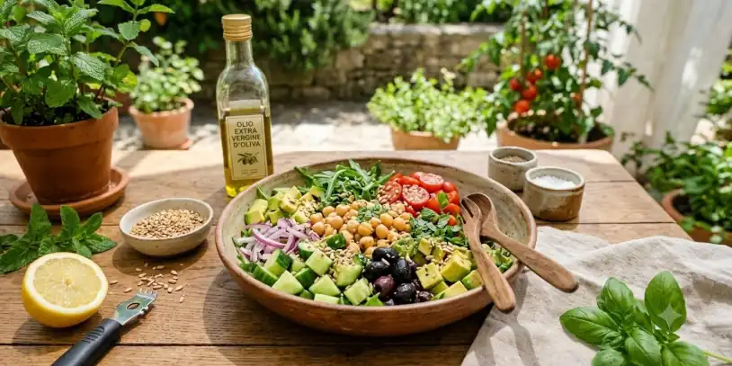 Insalata estiva di ceci, cetriolo, avocado e menta