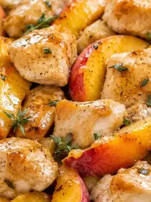 Pollo alle pesche in padella Pollo alle pesche in padella