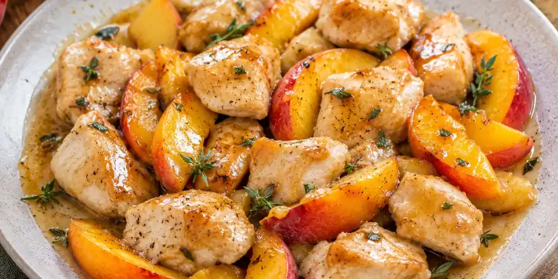 Pollo alle pesche in padella