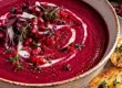 Vellutata di Radicchio Rosso, Barbabietola e Melagrana con Crostini al Timo