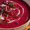 Vellutata di Radicchio Rosso, Barbabietola e Melagrana con Crostini al Timo
